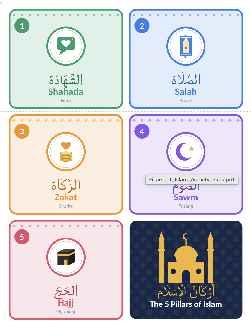 Pillars of Islam Printable: Flashcards, Mini Book & Worksheets - Image 2
