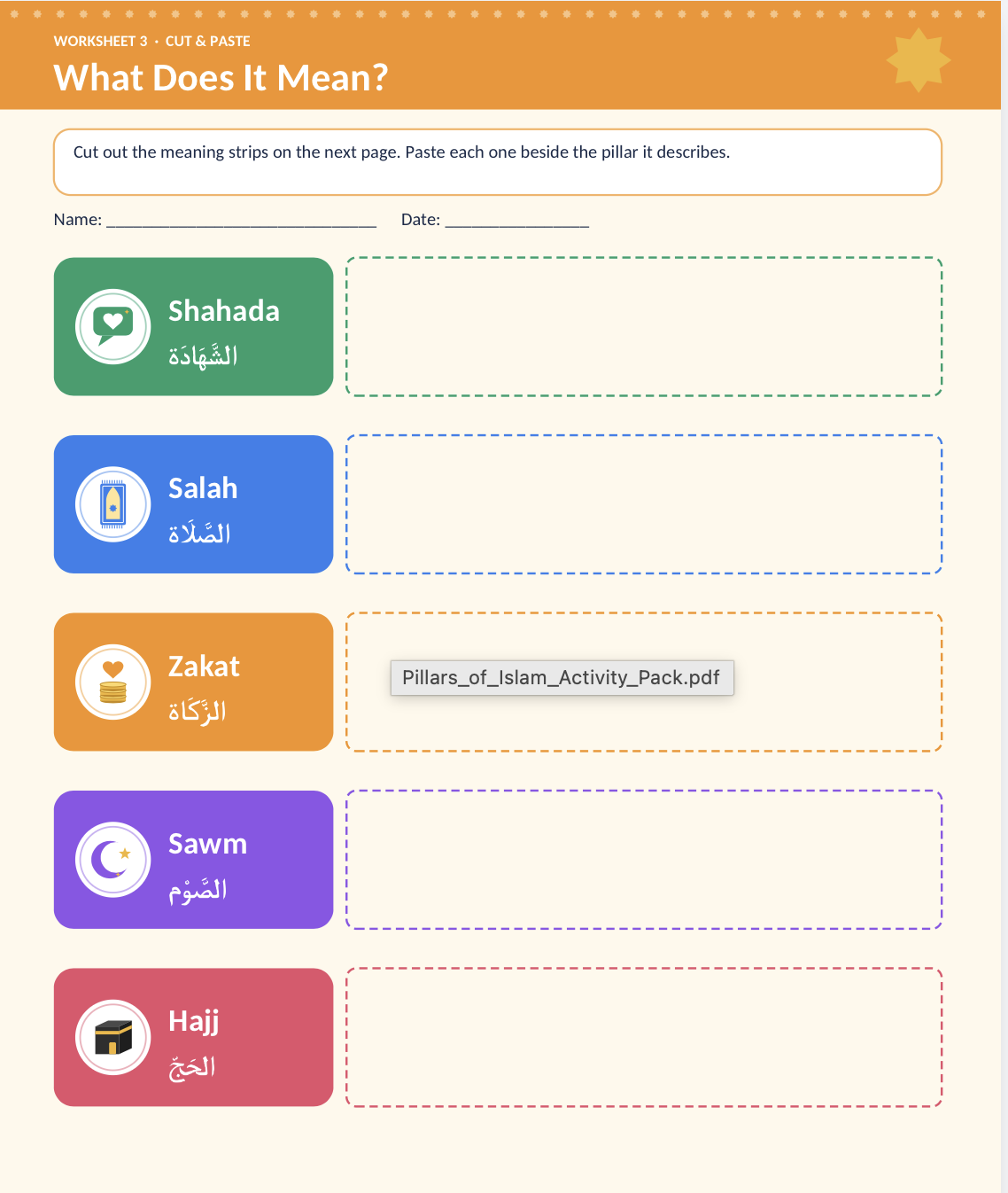 Pillars of Islam Printable: Flashcards, Mini Book & Worksheets - Image 3